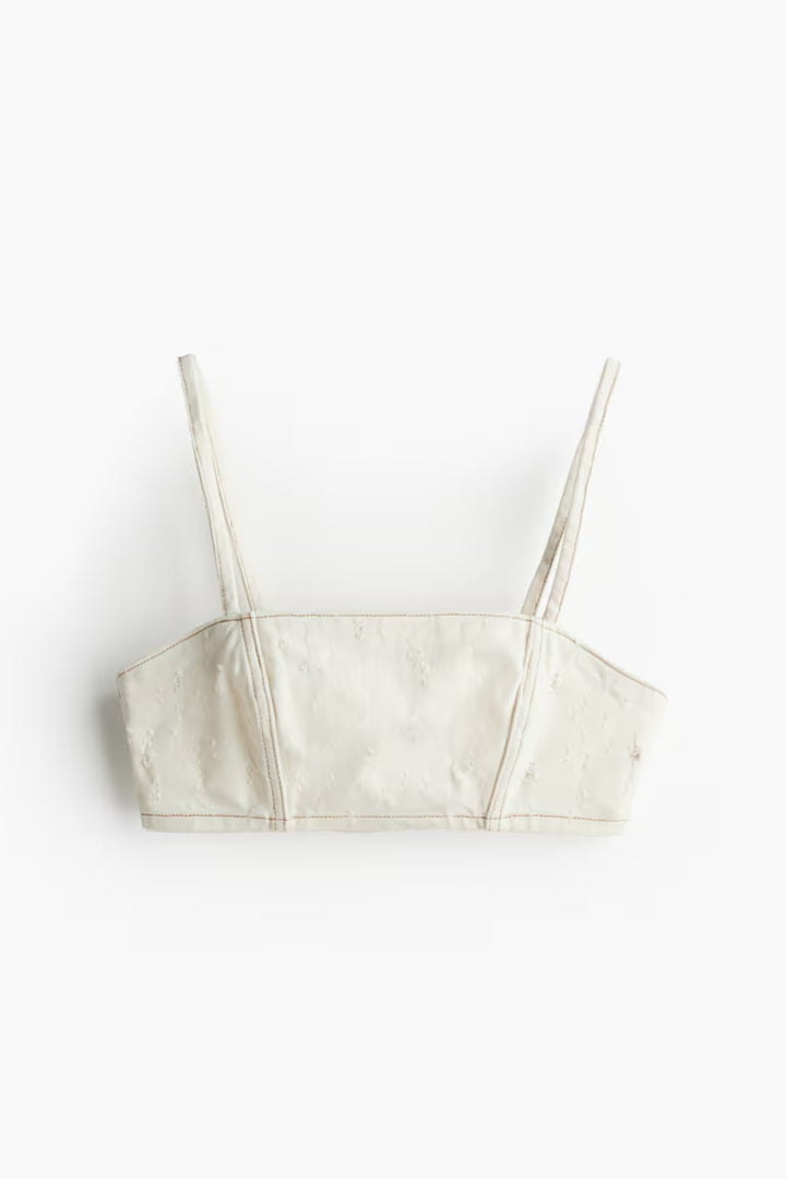 H&M DISTRESSED-LOOK TWILL CROP TOP