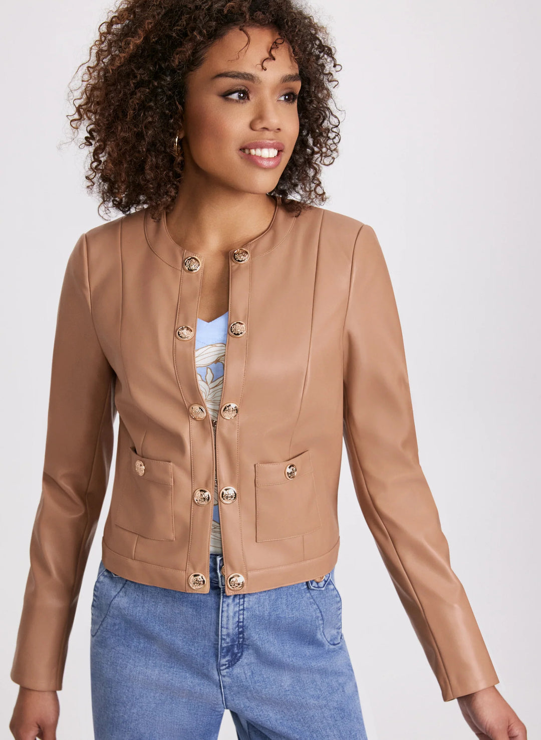 LAURA Collarless Vegan Leather Jacket