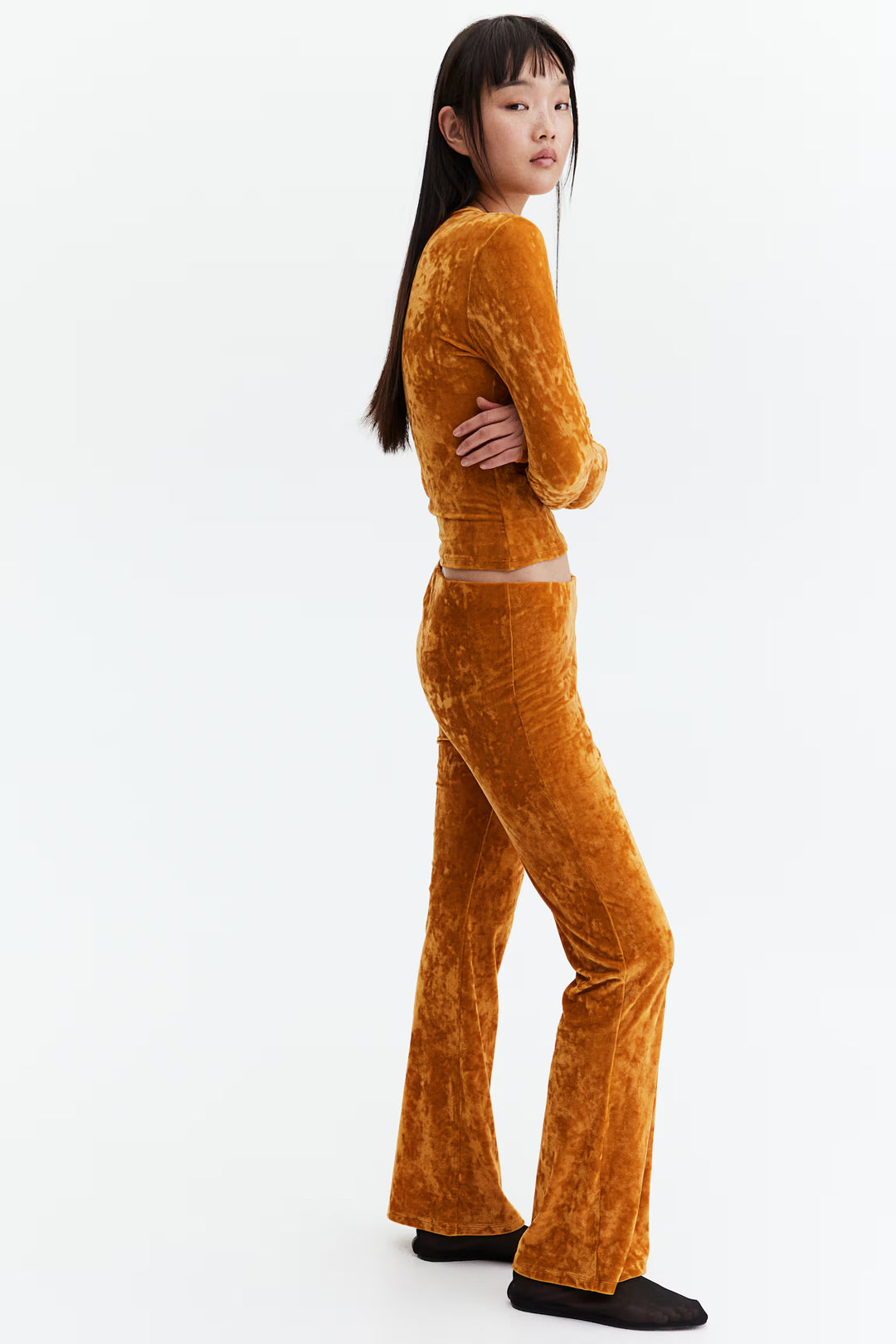 H&M Flared Crushed-Velour Leggings
