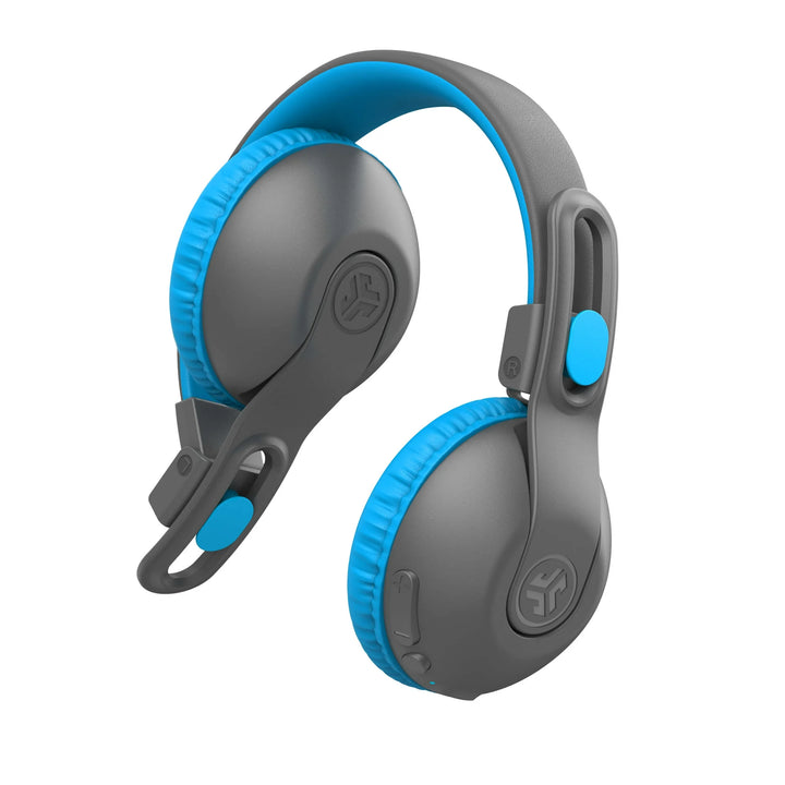 JLab JBuddies Studio 2 On-Ear Kids Wireless Headphones, Blue/Graphite, Volume Safe, Folding, Adjustable, Noise Isolation, Mic