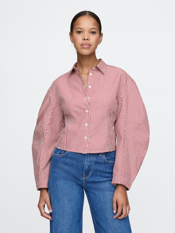Gap Organic Cotton Poplin Barrel-Sleeve Cropped Shirt