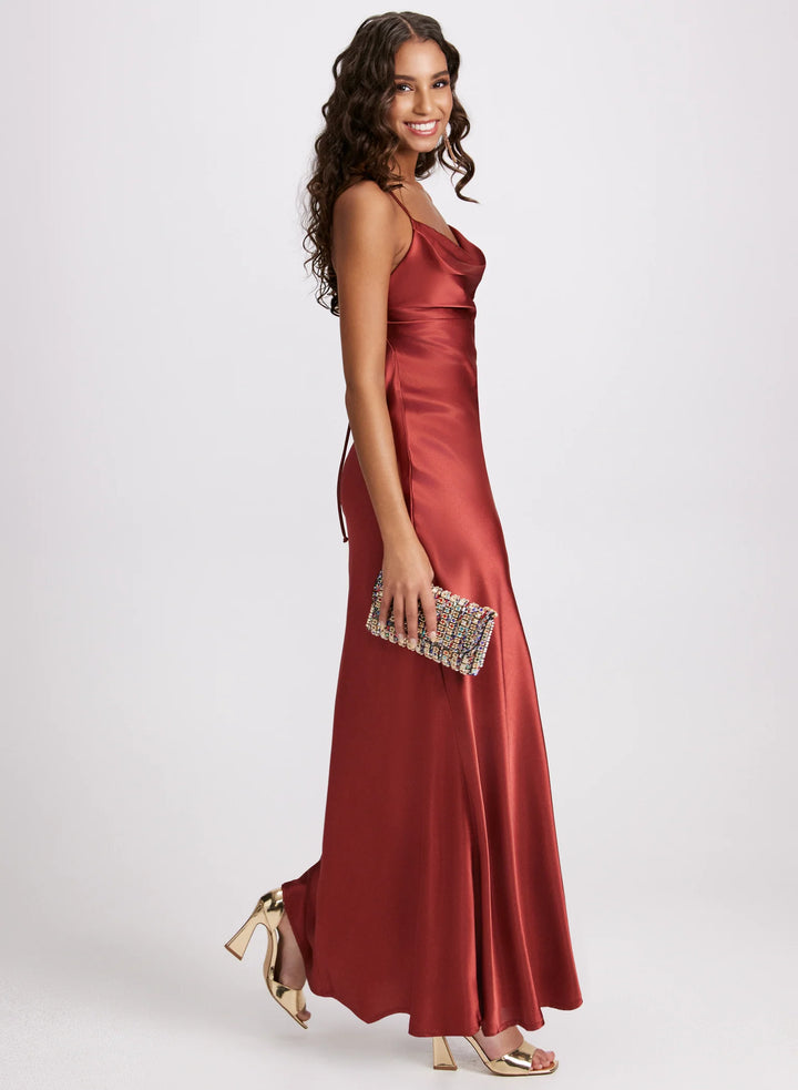 LAURA Drape Neck Satin Dress