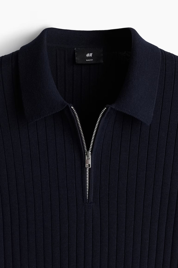 H&M Slim-Fit Rib-Knit Polo Shirt