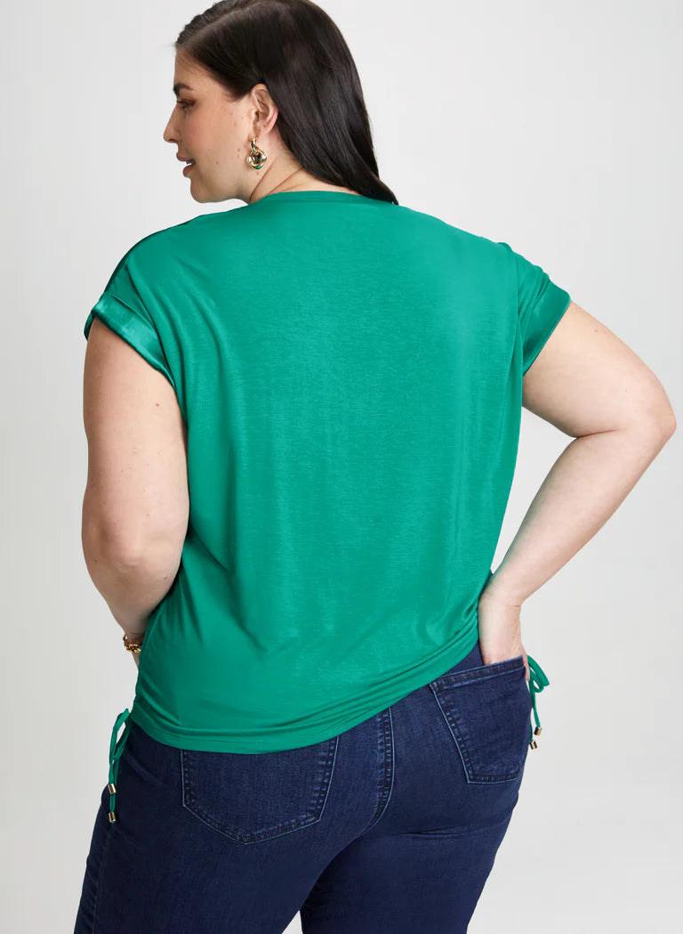 LAURA Solid T-Shirt with Satin Details