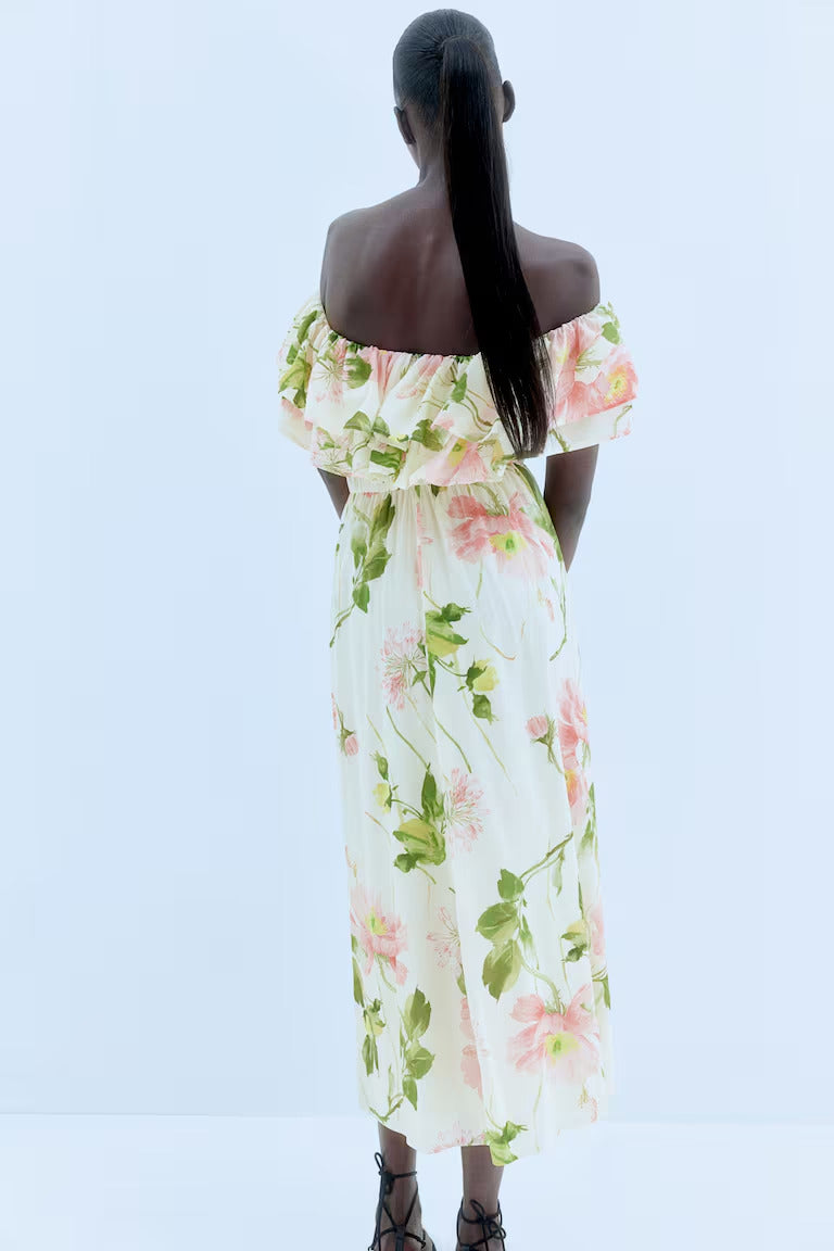 H&M Flounced Off-the-shoulder Dress