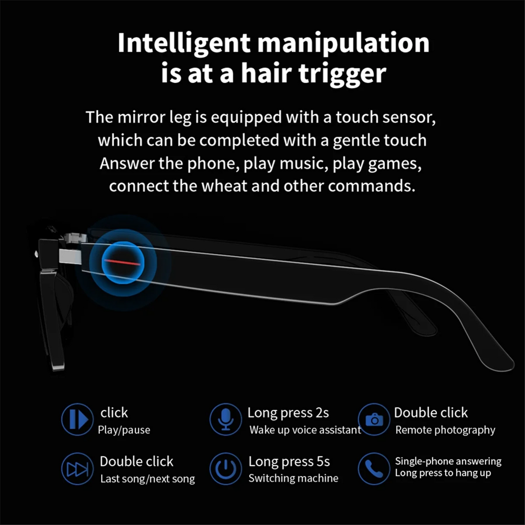 Unbranded E13 Smart Glasses Wireless Bluetooth 5.0 Glasses with Headphones Hands-Free Calling Music Photograph,Black B
