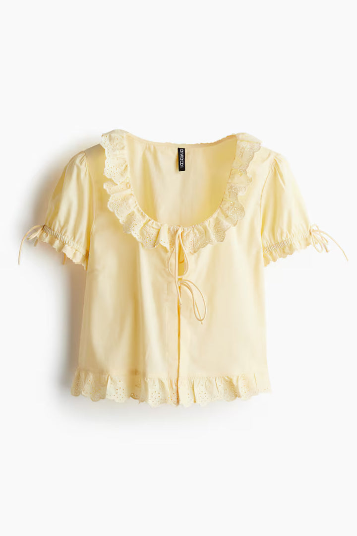 H&M Ruffle-Trimmed Cotton Blouse
