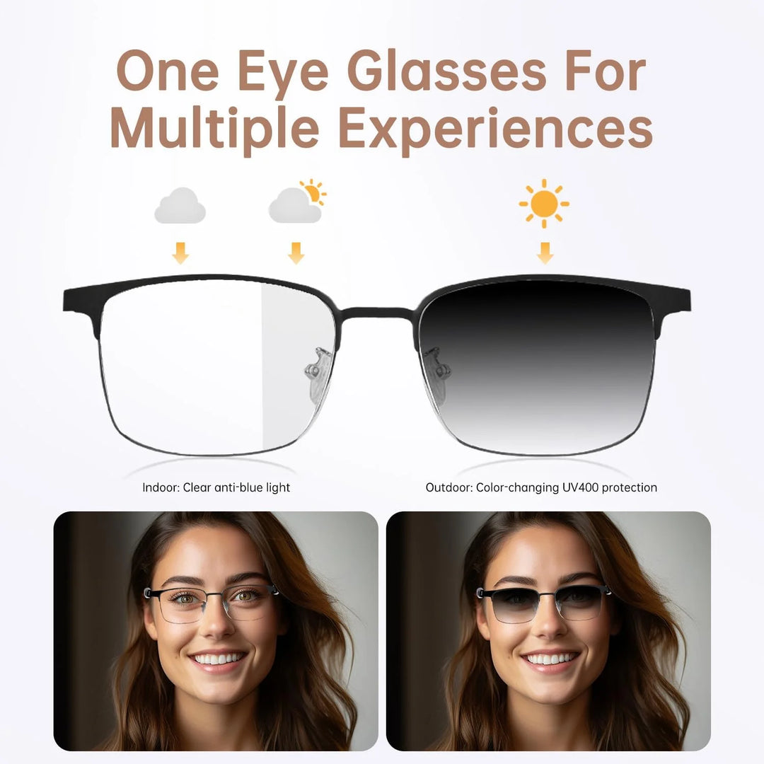 Wiher Smart Glasses with AI Translation, Bluetooth Audio Sunglasses with Photochromic Lenses, Voice Assistant, Real-Time Translation, Supports 144+ Languages, Great for Business, Travel Gold