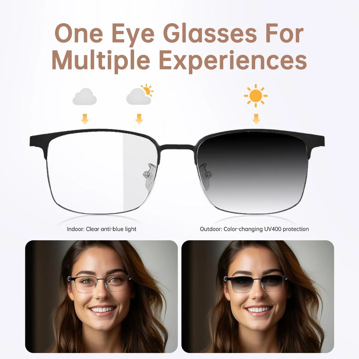 Wiher Smart Glasses with AI Translation, Bluetooth Audio Sunglasses with Photochromic Lenses, Voice Assistant, Real-Time Translation, Supports 144+ Languages, Great for Business, Travel Gold