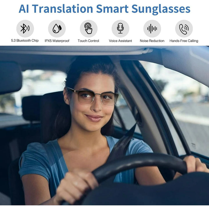 Wiher Smart Glasses with AI Translation, Bluetooth Audio Sunglasses with Photochromic Lenses, Voice Assistant, Real-Time Translation, Supports 144+ Languages, Great for Business, Travel Silver
