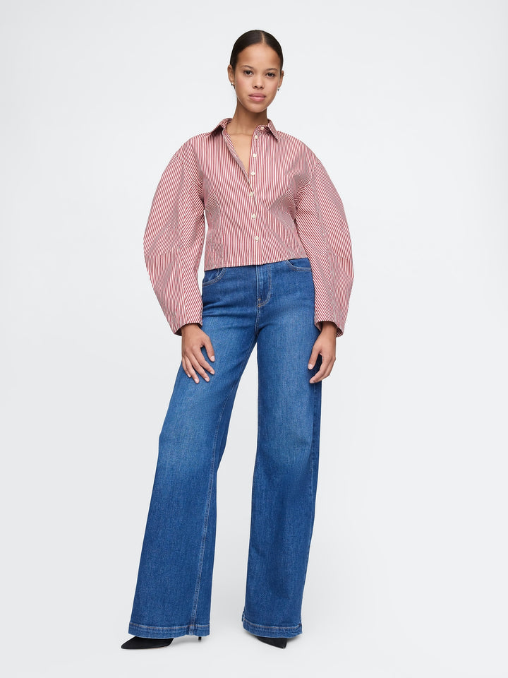Gap Organic Cotton Poplin Barrel-Sleeve Cropped Shirt