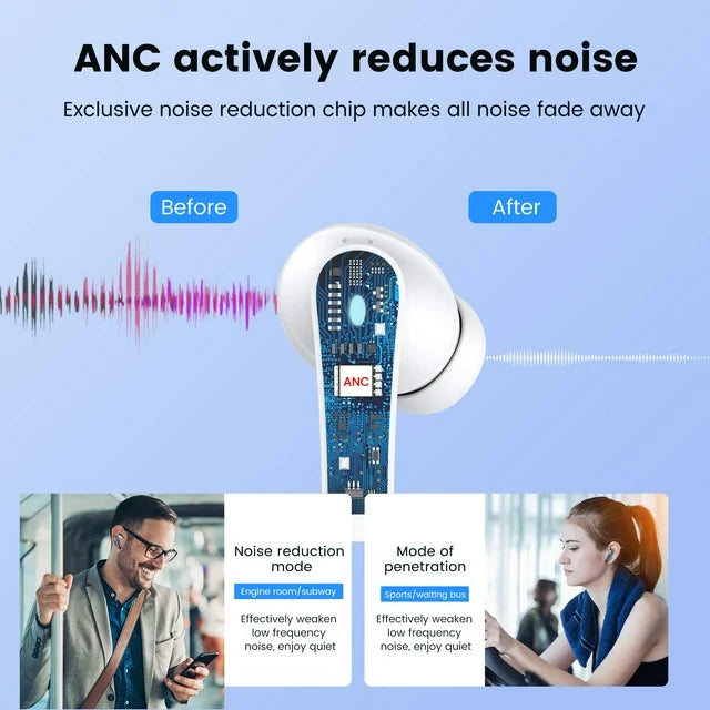 VEAT00L P91 Wireless Earbuds, Bluetooth Headphones V5.4 Stereo Ear buds with Noise Cancelling Mics, 60H Playback Mini Case with Dual LED Display, IP7 Waterproof in-Ear Earphones for Android iOS