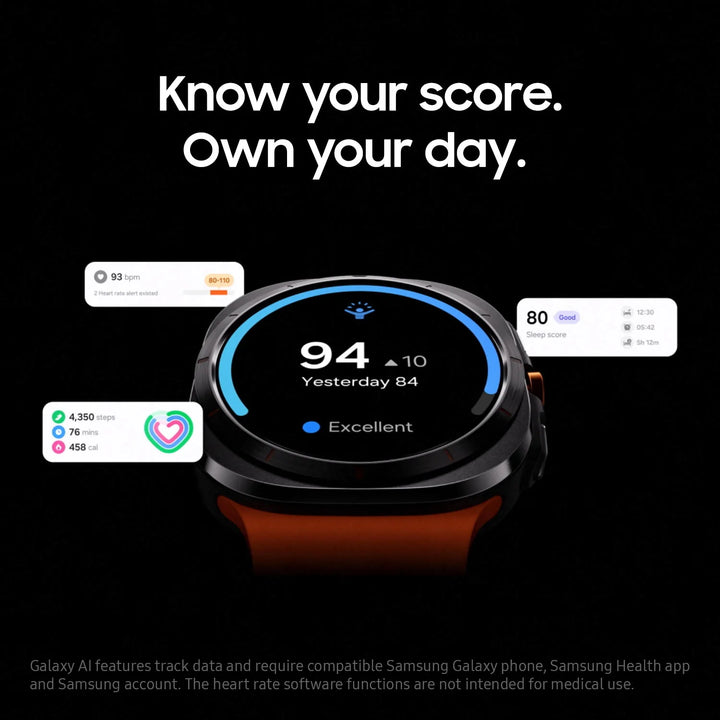 Samsung Galaxy Watch Ultra 47mm LTE Titanium Smart Watch, Titanium Gray, Orange Band
