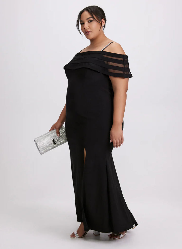 LAURA Off-Shoulder Sheer Panel Dress