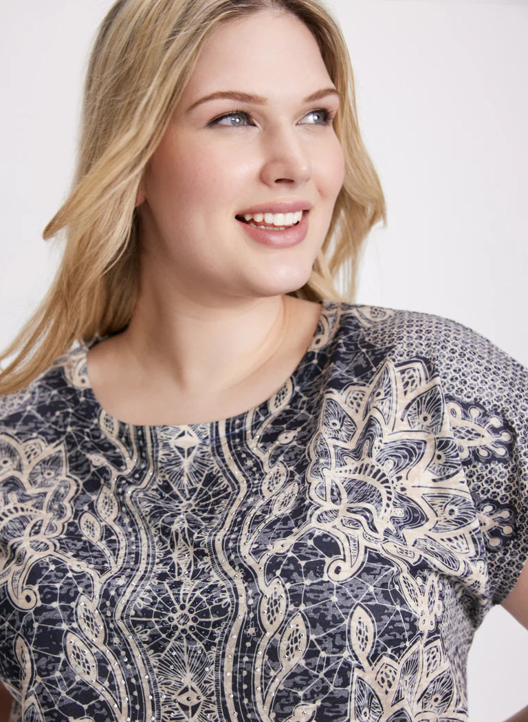 LAURA Abstract Rhinestone Embellished T-Shirt