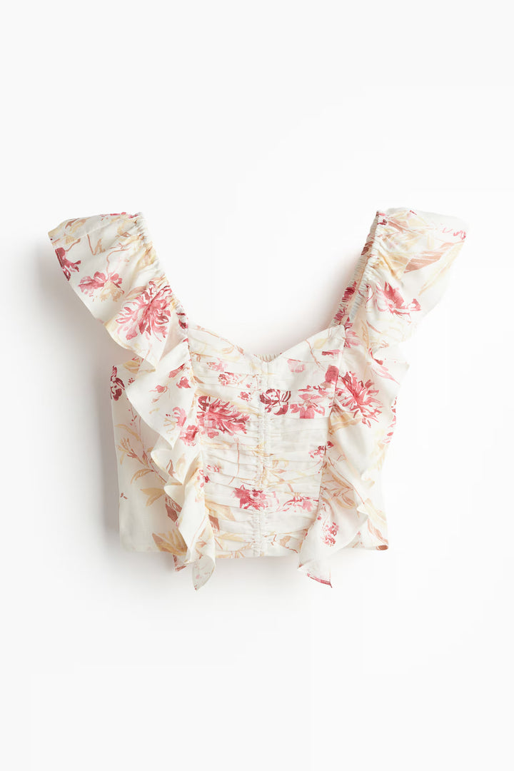 H&M Linen-blend Cropped Blouse