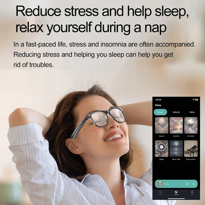 Mingdaln Wireless Bluetooth Glasses for Men and Women, Smart Glasses with Open-Ear Voice Control & Calling, Anti-Blue Light, AI Assistant & Translation for Traveling and Driving