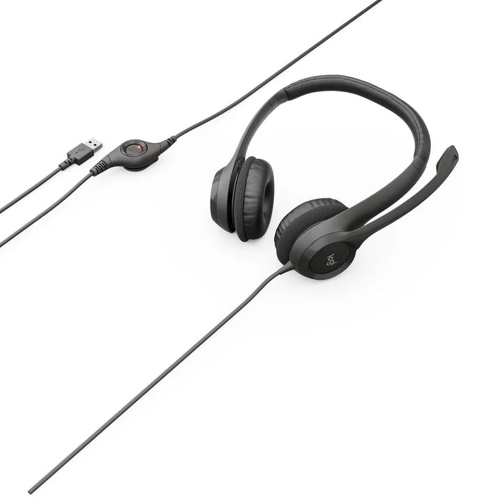 Logitech H390 Wired USB Headset, Stereo Headphones with Noise-Cancelling Microphone, USB, In-Line Controls, PC/Mac/Laptop, Black (981-000310)