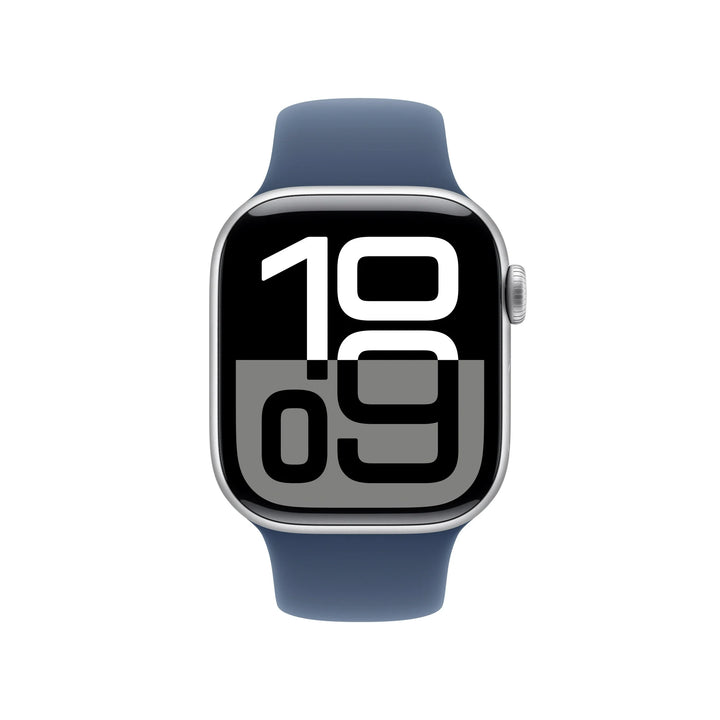 Apple Watch Series 10 GPS + Cellular 46mm Silver Aluminum Case with Denim Sport Band - S/M