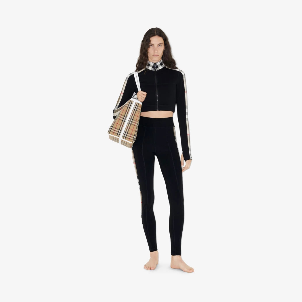 Burberry Cropped Check Trim Stretch Jersey Zip Top