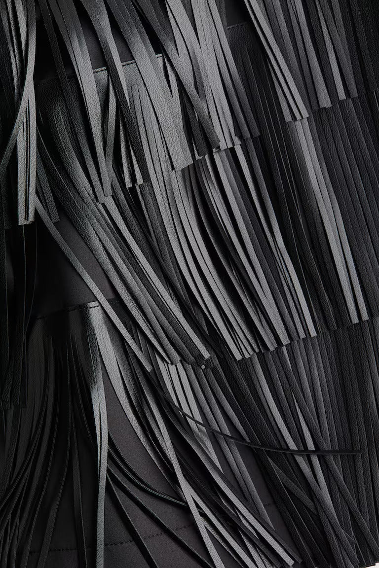 H&M COATED MINI SKIRT WITH FRINGE