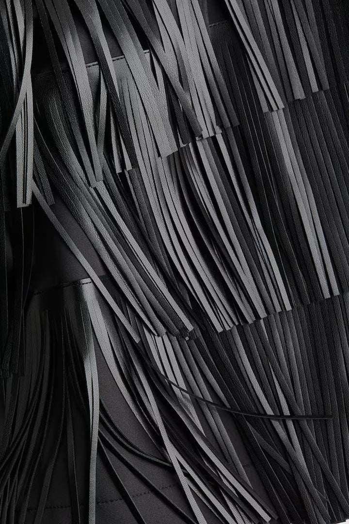 H&M COATED MINI SKIRT WITH FRINGE