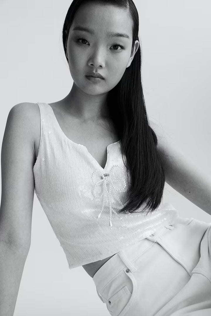 H&M Bow-Detail Sequined Top