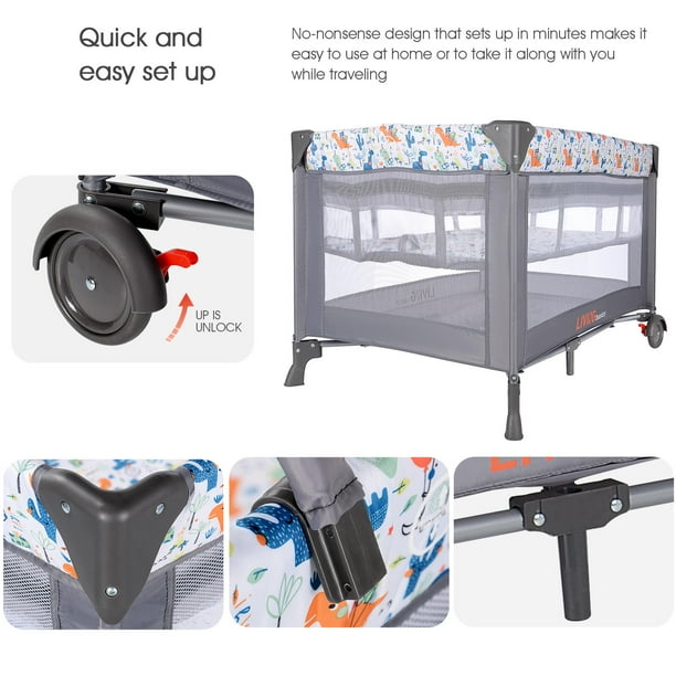 LIVINGbasics  Portable Baby Playard with Changing Table and Bassinet, Foldable Nursery Center Travel Playard Baby Playpen Crib Bed, Grey