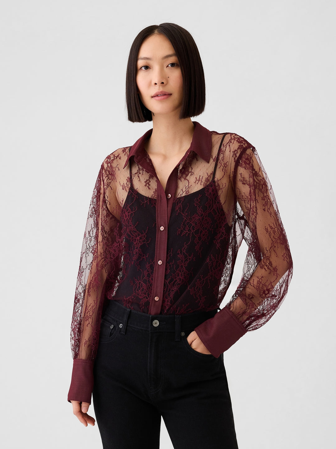 Gap Sheer Lace Classic Shirt