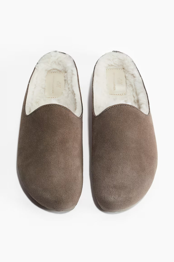 H&M TEDDY FLEECE-LINED SUEDE MULES