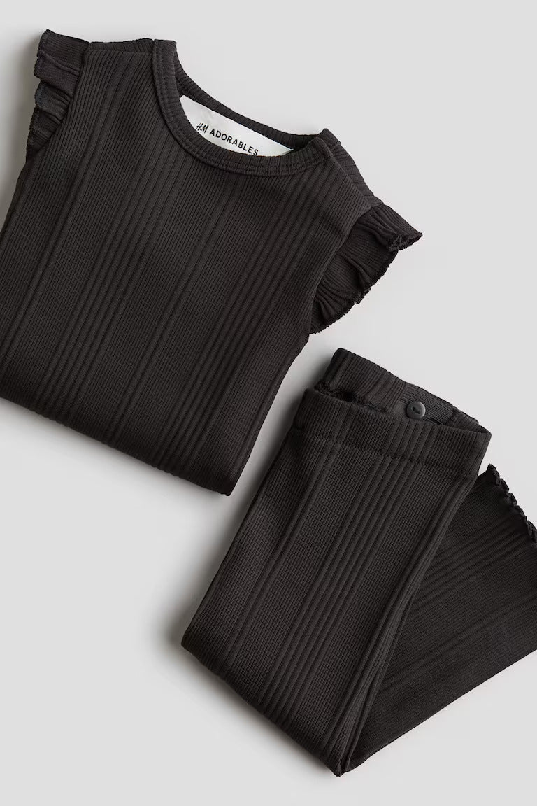 H&M 2-PIECE RUFFLE-TRIMMED COTTON JERSEY SET