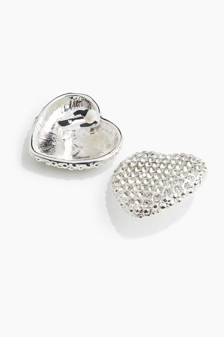 H&M HEART-SHAPED RHINESTONE CLIP EARRINGS