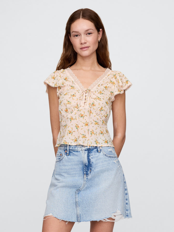 Gap Lace-Trim Floral Top