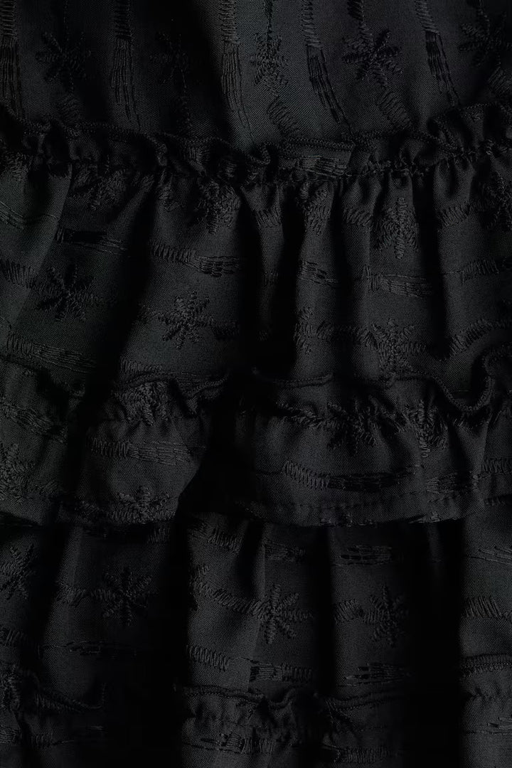 H&M EMBROIDERED TIERED SKIRT