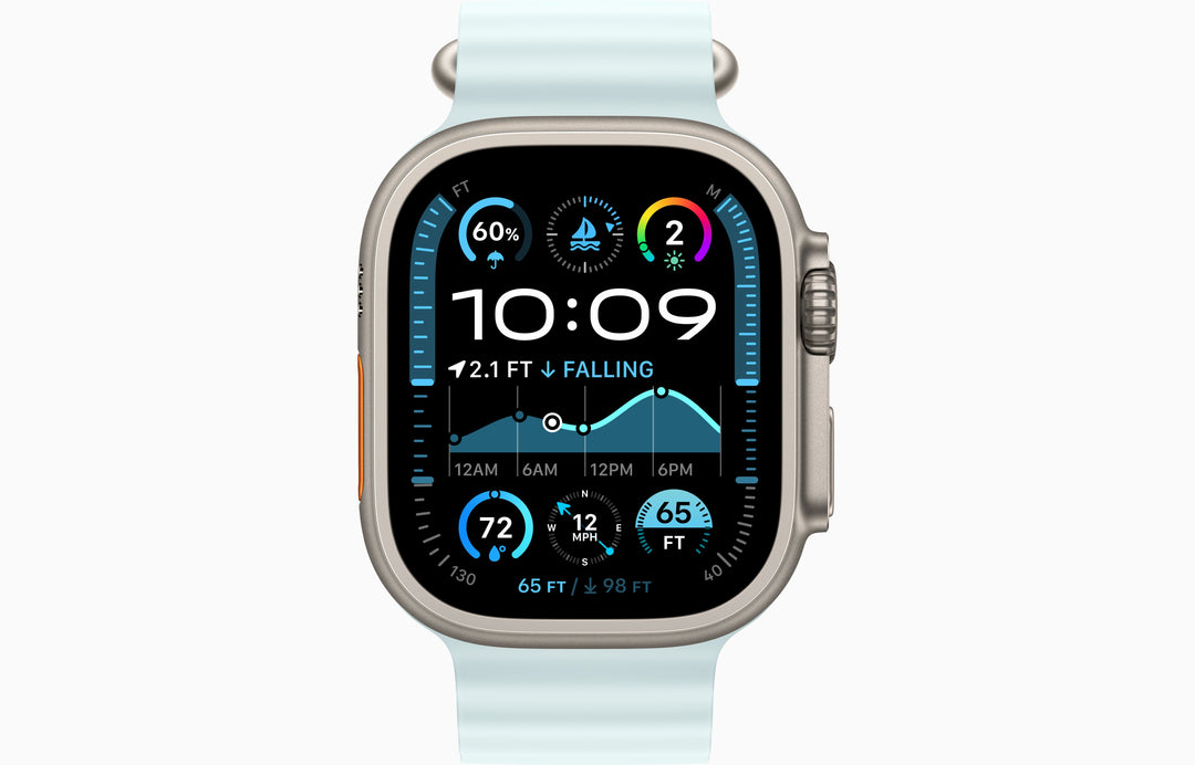 Apple Watch Ultra 2 GPS + Cellular, 49mm Natural Titanium Case with Ice Blue Ocean Band