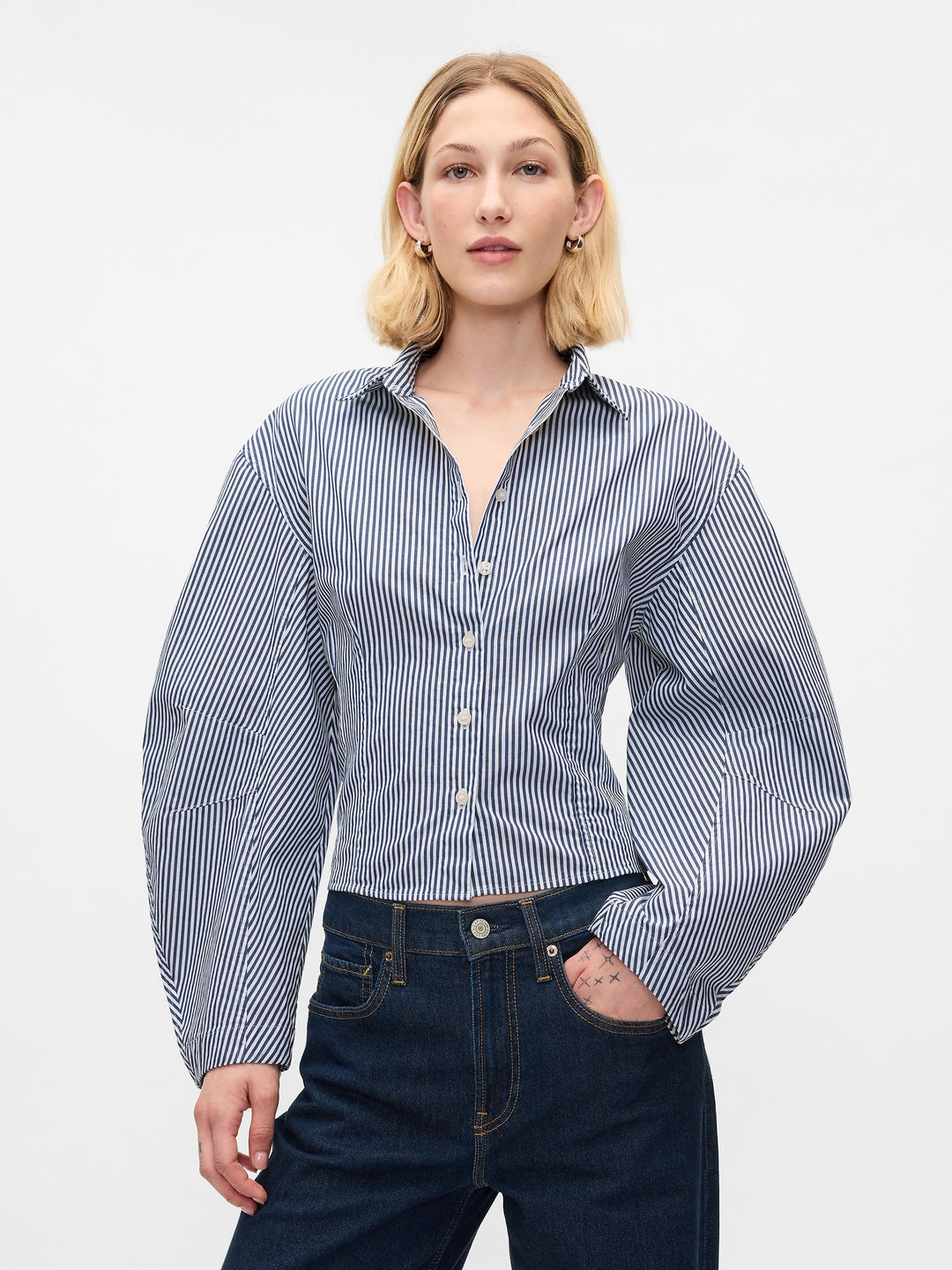 Gap Organic Cotton Poplin Barrel-Sleeve Cropped Shirt