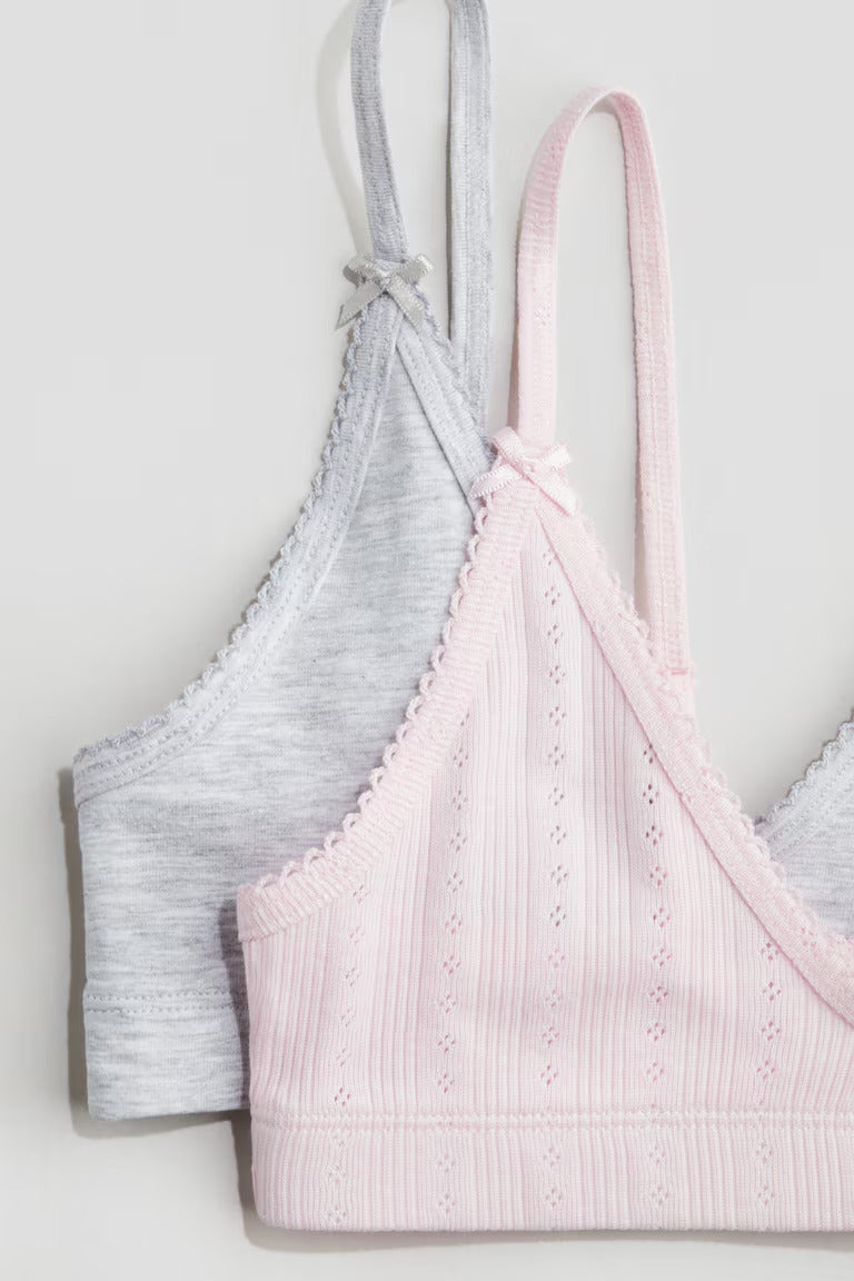 H&M 2-PACK PICOT-TRIMMED CROP TOPS