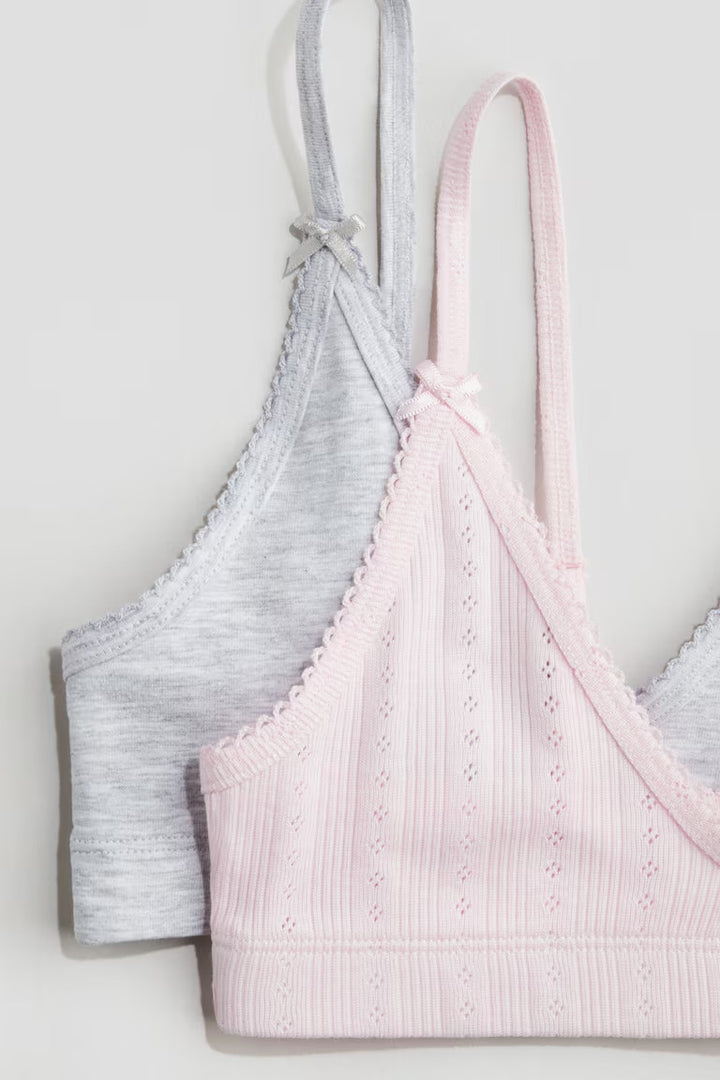H&M 2-PACK PICOT-TRIMMED CROP TOPS