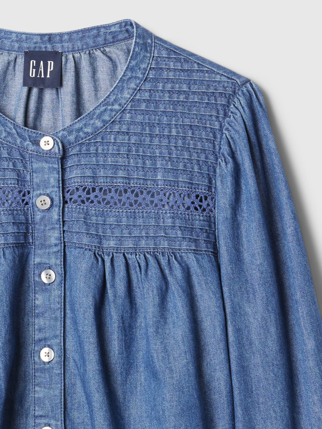 Gap Puff-Sleeve Lace-Trim Denim Shirt