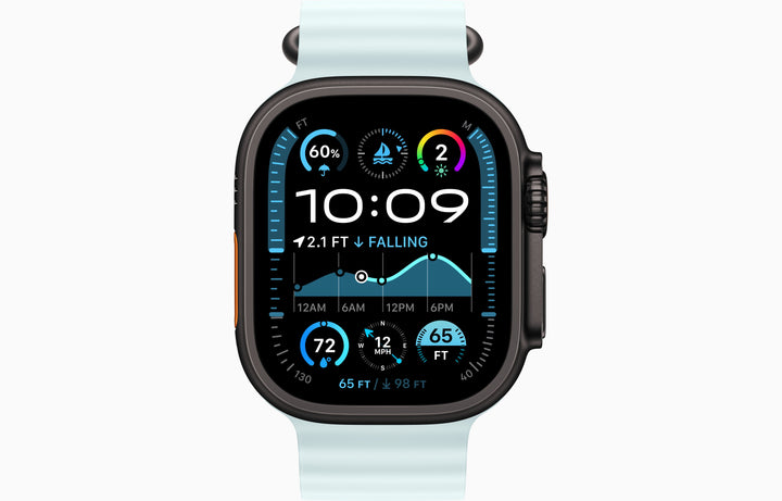 Apple Watch Ultra 2 GPS + Cellular, 49mm Black Titanium Case with Ice Blue Ocean Band