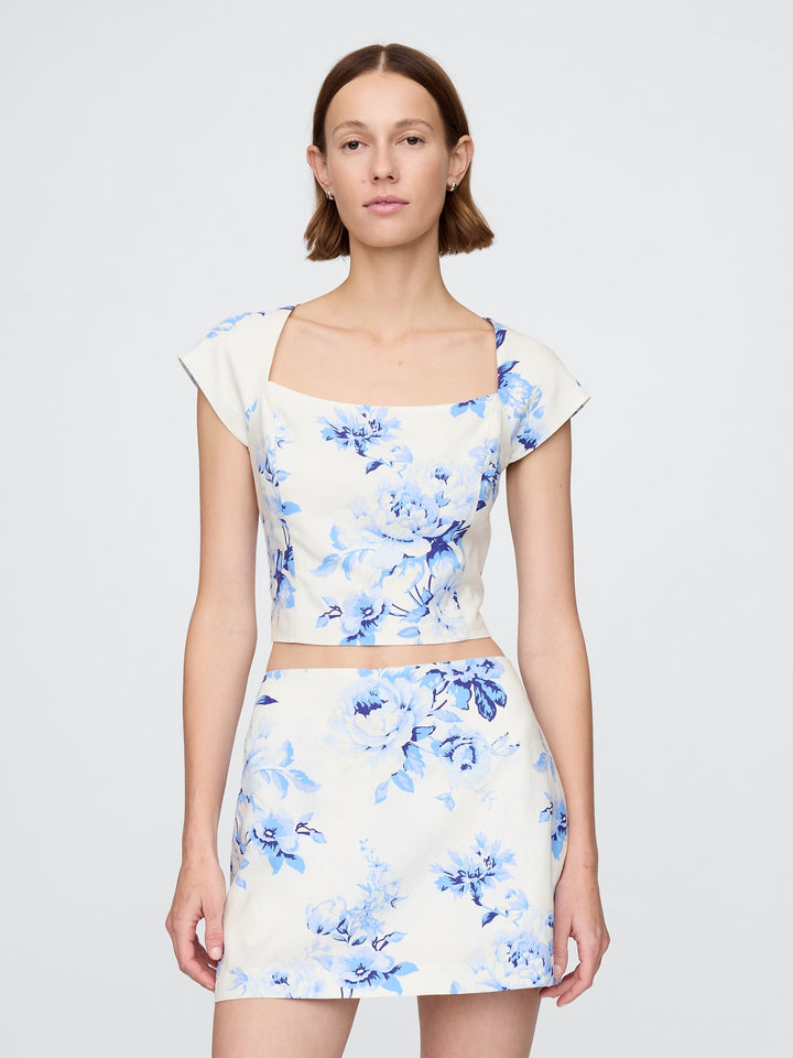 Gap Linen-Blend Cap-Sleeve Cropped Top
