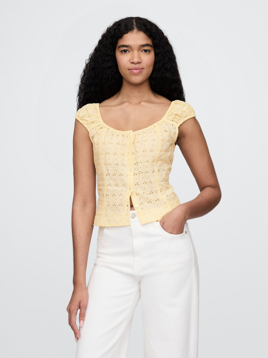 Gap Cap-Sleeve Eyelet Top