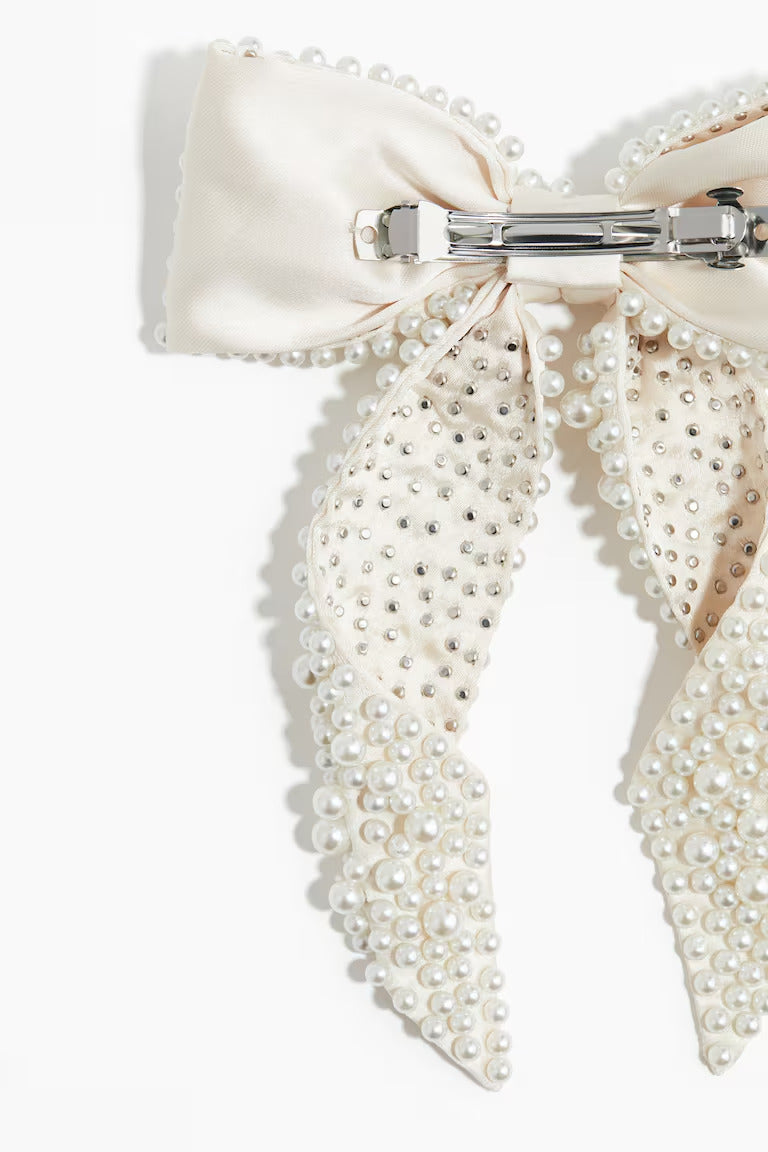 H&M EMBELLISHED SATIN BOW HAIR CLIP