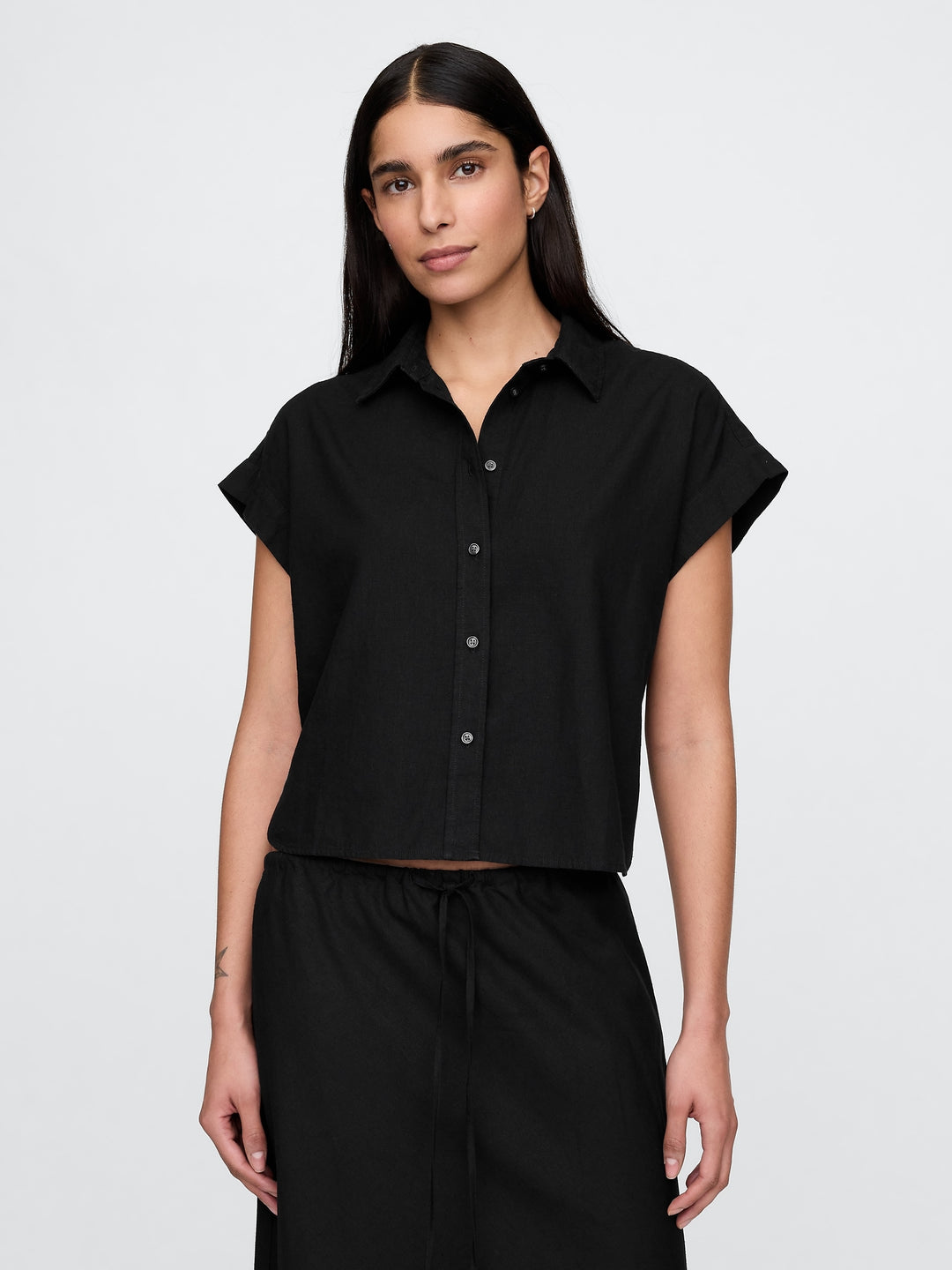 Gap Linen-Blend Cropped Shirt