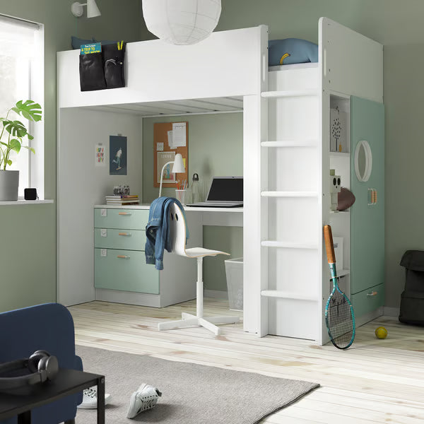 IKEA SMÅSTAD Loft bed, white white/with desk with 4 drawers, Twin