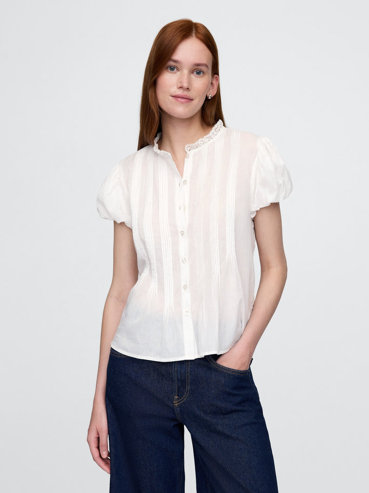 Gap Bubble-Sleeve Pintuck Top