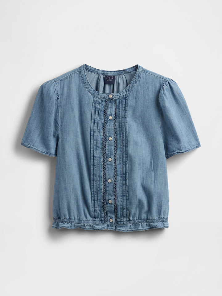 Gap Lace-Trim Cropped Denim Top