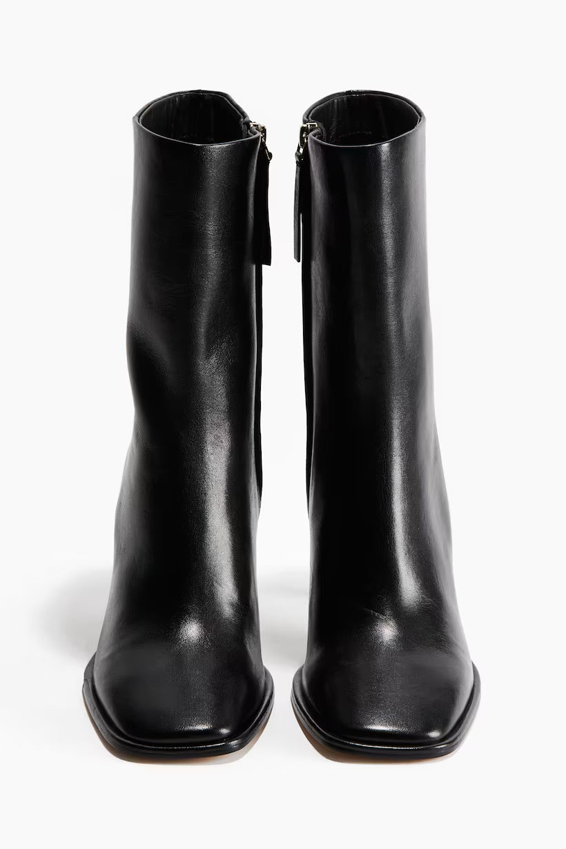 H&M Heeled Leather Ankle Boots