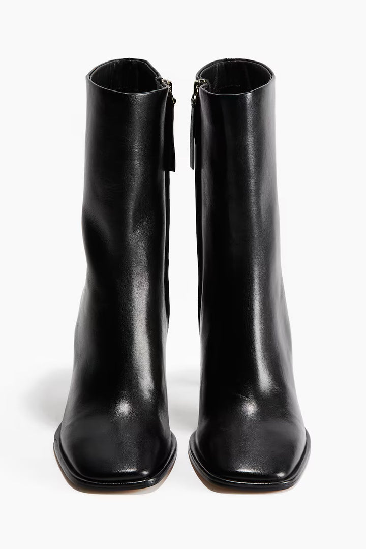 H&M Heeled Leather Ankle Boots