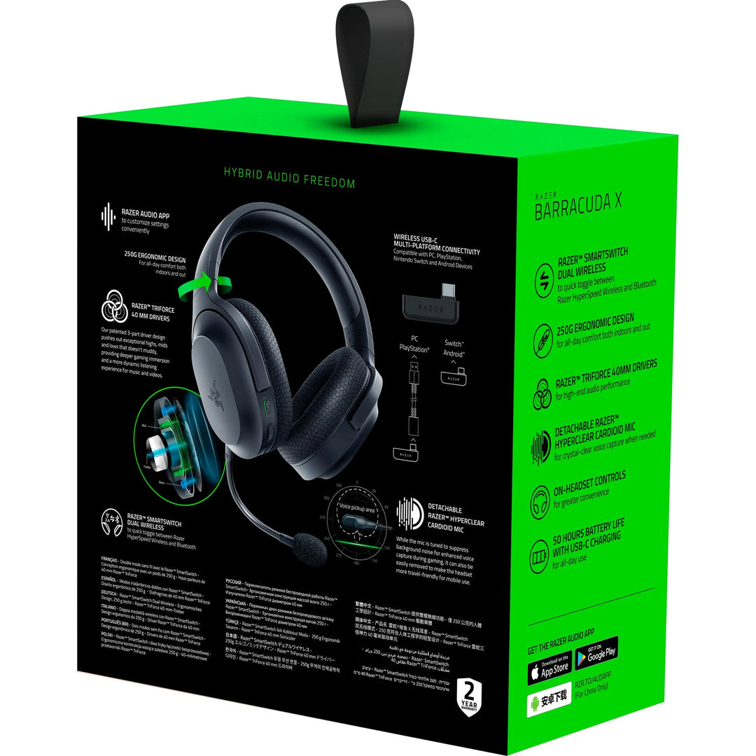 Razer Barracuda X Wireless Gaming Headset for PC, PS5, PS4, NS, Mobile, 2.4GHz, Bluetooth, 250g, Black